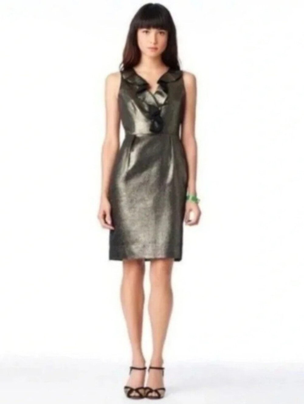 MAIN CHARACTER ENERGY ONLY 💅✨KATE SPADE Metallic Bronze Ruffle “Vannie” Dress 4